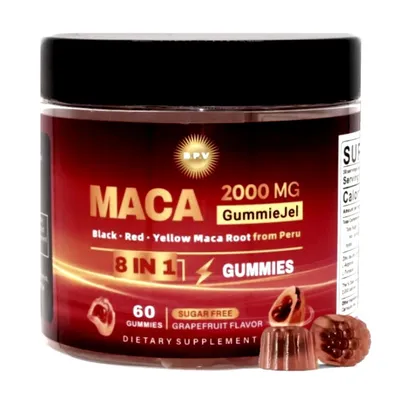 Produktbild von 8 in 1 Maca Gummis 2000 mg | mit 8 natürlichen Zutaten | mit Ashwagandha, Zink, Tribulus Terrestris, Rhodiola Rosea und Ginseng | stärker wie Shilajit