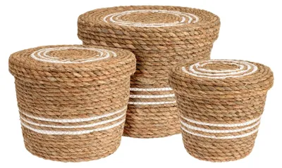 Produktbild von 3er Set Aufbewahrungskörbe aus Seegras - 37, 32, 26 cm - Korbset mit Deckel - Naturfarben