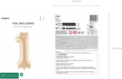 Image de Ballon en plastique chiffre 1, 72 cm, crème