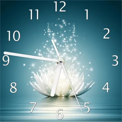 Produktbild von Wallario Design Wanduhr Lotosblüte auf Wasser aus Echtglas, Größe 20 x 20 cm