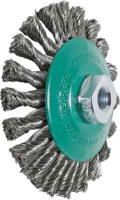 Immagine prodotto di Spazzola conica Lessmann piegata Filo INOX 0,50 mm, ⌀ spazzola x filettatura: 125XM14 mm