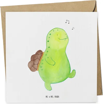 Produktbild von Mr. & Mrs. Panda Grußkarte Schildkröte Pfeifen - Weiß - Geschenk, Depression, Lebensfreude, Klappkarte, anlasskarte, faltkarte, Glückwunschkarte, doppelkarte, Trennung