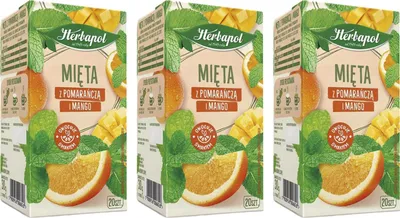 Produktbild von Herbapol Pfefferminztee mit Orange & Mango 60 Teebeutel - Minze Kräutertee Tee