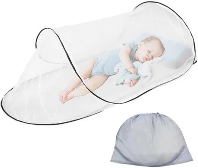 Obrázok produktu pre Uniqoos® Prenosná, skladacia sieťka proti komárom so zipsom – vhodná na jedno lôžko a na kemping, kompaktná veľkosť 33 x 35 cm, priedušná sieťka s jemnou sieťovinou, ochrana zo všetkých strán (360°)