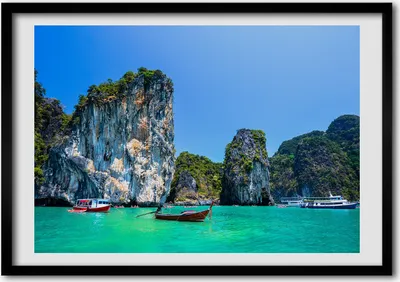 Produktbild von Bild - Bilder - Bilderrahmen - 70 cm x 50 cm - MDF-Rahmen, Wandkunst Boote Thailand