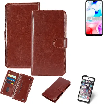 Produktbild von K-S-Trade 360° Hülle kompatibel mit Xiaomi Redmi 8 braun Kunstleder Case BookCase WalletCase Kunstlederederhülle Handyhülle, Rundumschutz Bumper