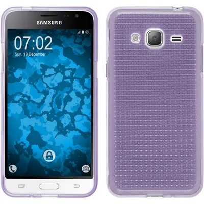 Produktbild von PhoneNatic Case kompatibel mit Samsung Galaxy J3 (2016) - lila Silikon Hülle Iced + 2 Schutzfolien