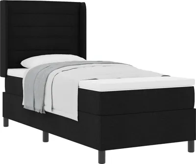 Image de Lit boxspring vidaXL avec coussins et tête de lit, noir, 200 x 80 cm, tissu