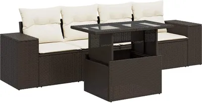 Produktbild von vidaXL 5-tlg. Garten-Sofagarnitur mit Kissen Braun Poly Rattan