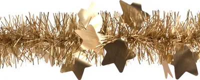 Produktbild von Weihnachtsgirlande Lametta mit großen Sternen 9cm x 2m gold matt