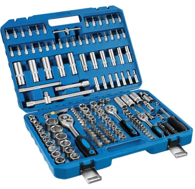 Produktbild von tectake® Steckschlüsselsatz 171-teilig, 1/4, 3/8 und 1/2 Zoll übersichtliche Anordnung im Kunststoffkoffer