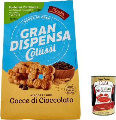 Produktbild von 6x Biscotti frollini gran dispensa gocce cioccolato, Kekse mit Schokoladenstückchen, biscuits cookies 600g + Italian Gourmet polpa 400g