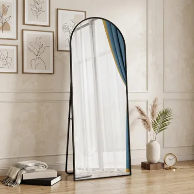 Produktbild von INONEFT 162 × 53 cm Ganzkörperspiegel, Standspiegel, Schminkspiegel mit Metallständer, gehärtetes Glas, gewölbt, für und Umkleidekabinen, Schwarz