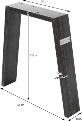 A diagram of a metal table leg with dimensions indicated.