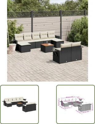 Produktbild von The Living Store 10-tlg. Garten-Sofagarnitur mit Kissen Schwarz Poly Rattan