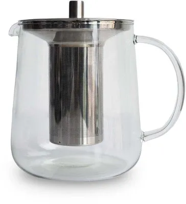 Produktbild von Unyqoos® Glas-Teekanne 1 L aus Borosilikatglas, handgefertigt, mit herausnehmbarem Edelstahl-Sieb für losen Tee, spülmaschinenfest, ergonomischer Griff