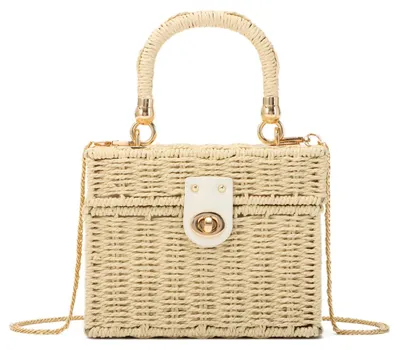 Produktbild von Handgewebte Rattan-Tasche, rechteckig, Stroh-Tasche, Strandtasche für den Sommer, für Damen