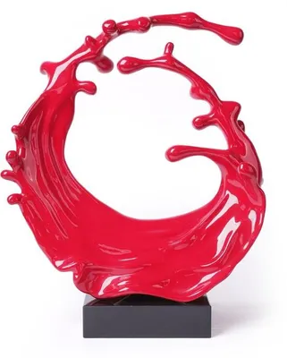 Image de Décoration en polyrésine « Océan et vagues » - Sculpture abstraite rouge - 42 cm