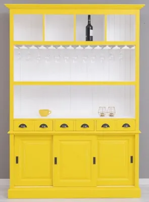 Produktbild von Casa Padrino Landhausstil Massivholz Barschrank Gelb / Weiß 151 x 36 x H. 210 cm - Massivholz Weinschrank im Landhausstil - Massivholz Bar Möbel - Landhausstil Bar Möbel