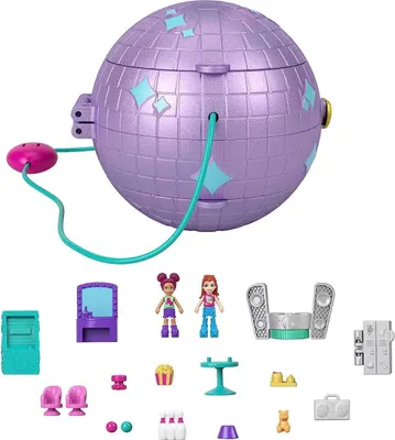 Produktbild von Mattel HCG24 - Polly Pocket - Ufo-Schatulle, Skating-Spielset, 2 Puppen, 15 Zubehörteile