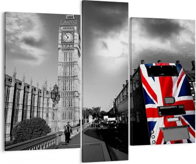 Produktbild von Bild auf Leinwand - Leinwandbild - Bus London Big Ben Gebäude - 95x80cm - Wand Bild - Wanddeko - Leinwanddruck - Bilder - Kunstdruck - Wanddekoration - Leinwand bilder - Wandkunst - CB95x80-2670