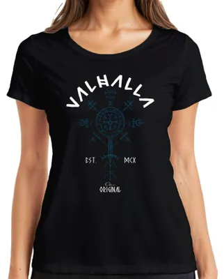 Obrázok produktu pre Dámske tričko Valhalla Vegvisir Viking Nordic Runes Odin Runic Symbol, čierne, XL