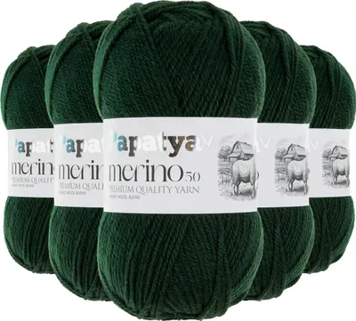 Papatya Merino50 Winterwolle 5 x 100g Strickgarn 50% Wolle Oeko-Tex Häkelgarn Farbwahl dunkelgruen