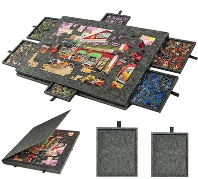 Imagen del producto de Mesa para rompecabezas con bandeja ajustable, para 1000 piezas, que incluye 6 cajones, de color negro