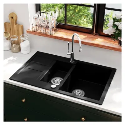 Produktbild von Doppelbecken Granitspüle in Schwarz für die Küche