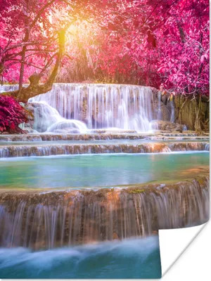 Produktbild von MuchoWow® Poster Wasserfall - Regenbogen - Bäume - Rosa - Natur 30x40 cm - Wandplakat - Poster Kinderzimmer