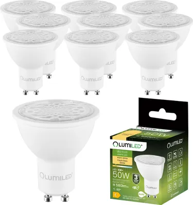 Produktbild von LUMILED GU10 LED, 6W 580 Lumen Leuchtmittel, 3000K warmweiß Birne Lampe Strahler Spot, ersetzt 50W Halogenlampen, 24°/36°/60° Grad Strahlwinkel Reflektorlampen Reflektor 10 Stück Energiesparlampen