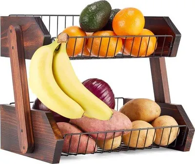 Produktbild von Famanu Obstkorb 2-stufig - Holz Obsthalter für die Küche