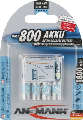 Immagine prodotto di 1x4 Ansmann maxE NiMH batteria ricaricabile Micro AAA 800 mAh 5035042