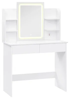 Image de Table de maquillage avec miroir et éclairage, réglage de l'intensité lumineuse, 2 ports USB
