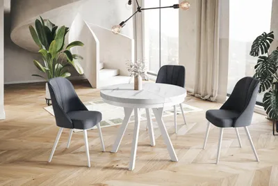 Produktbild von Esstisch Rund Evo, Moderner Esstich Ausziehbar, Tisch mit Stabile Konstruktion, Durchmesser 80 - 130 cm, Farbe Marmur