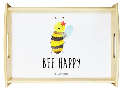 Produktbild von Mr. & Mrs. Panda Serviertablett Biene Happy - Weiß - Geschenk, sofatablett, Tablett, Sofa, Deko, Servier