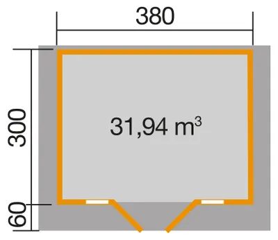 Produktbild von WEKA 137.3830.10.00 Premium Gartenhaus/Blockbohlenhaus Tegernsee 1 mit Vordach (60 cm)/Doppeltür/Doppelfenster ; Größe: 1 ; Farbgebung: Naturbelassen ; Wandstärke: 45 mm ; Maße (LxBxH): 360 cm x 380 cm x 262 cm ; Seitenwandhöhe: 210 cm