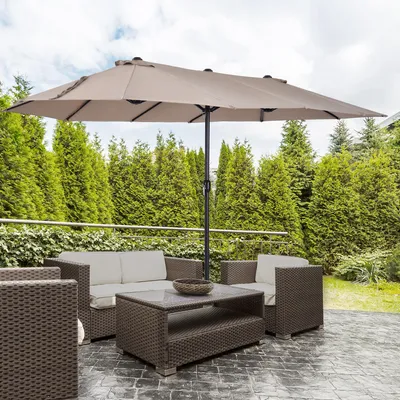 Produktbild von Doppelsonnenschirm 455 x 265 cm, UV Schutz Sonnenschirm mit Handkurbel, Balkonschirm windfest Kurbelschirm Sonnenschutz für Balkon Garten, Kaffee