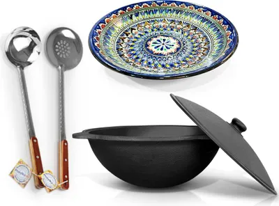 Produktbild von Gusseisen Kazan 12 L Schaumlöffel Usbekisch Plov Kasan Lagan Казан Kochtopf WOK