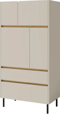 Produktbild von Kommode 80X165X40 Cm Luca Lc5 Hochschrank 4 Türiger Schrank 2 Schubladen Sandbeige/Eiche Geölt