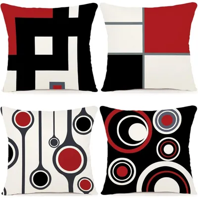 Obrázok produktu pre Poťahy na vankúše 40x40 cm, zloženie: zmes lnu, geometrické vzory, sada 4 kusov, vonkajšie dekoračné vankúše