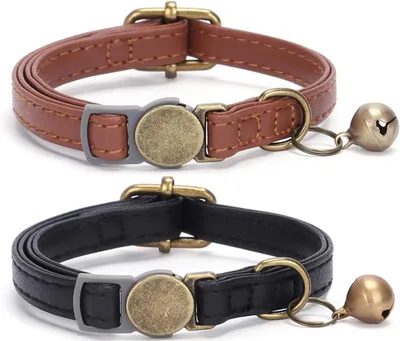 Produktbild von Katzenhalsband aus Kunstleder, 2 Stück, verstellbar, mit Sicherheitsverschluss, für Katzen