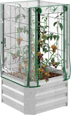 Zdjęcie produktu dla Podwyższona Skrzynka Na Rośliny Z Plastikową Osłoną I Kratą Na Rośliny Pnące, 53X53X90Cm