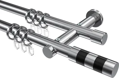 Produktbild von Interdeco Gardinenstange / Vorhangstange Chrom, Typ Platon Mavell (Zylinder Bicolor), 20 mm Ø 2-läufig, 120 cm