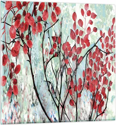 Produktbild von Bilder auf glas - Einteilig - Rot Blätter Zweige - 40x40cm - Glasbilder - Wandbilder - Bilder - zum Aufhängen bereit - Wanddekoration aus Glas - Glas Bilder - Wandbild auf Glas - GAC40x40-4508