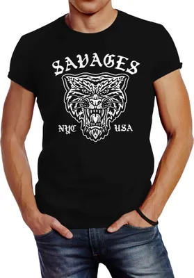 Produktbild von Herren T-Shirt Tiger Vintage Print Slim Fit Neverless® schwarz XL