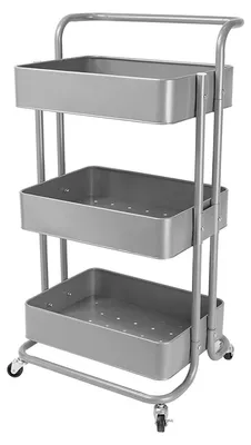 Produktbild von Echtwerk mobiler Servierwagen für Küche/ Bad/ Büro mit 3 Ebenen, Küchenrollwagen mit Schubladen, Werkzeugwagen, Allzweckwagen mit Schiebegriff, Silber-Edition, 43 x 32 x 86 cm