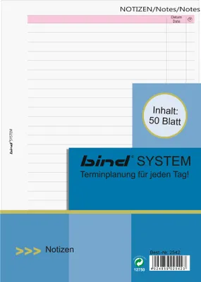 Produktbild von bind Ersatzeinlagen Notizblätter Manager A5 liniert 50 Blatt