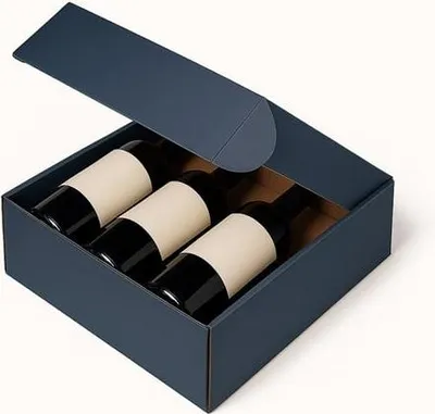 Zdjęcie produktu dla Pudełko Ozdobne Na Prezent K-883 na wino potrójne Niebieskie
