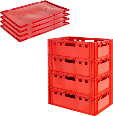 Produktbild von Fleischkiste E2 mit Deckeln Fleischkiste Rot Fleischerkiste Fleischkisten Kiste Fleischkiste Eurobox Lebensmittelecht 60 x 40 Metzgerkiste Auswahl Kingpower, Anzahl:4